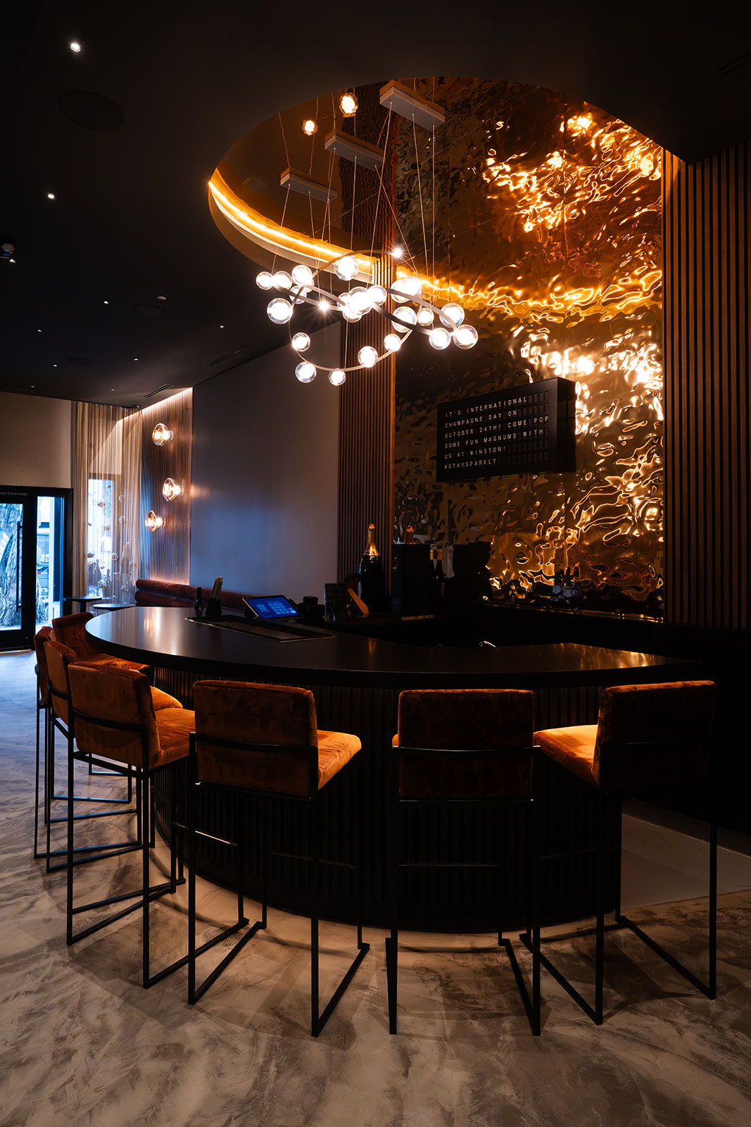 Dramatic bar and lounge interior